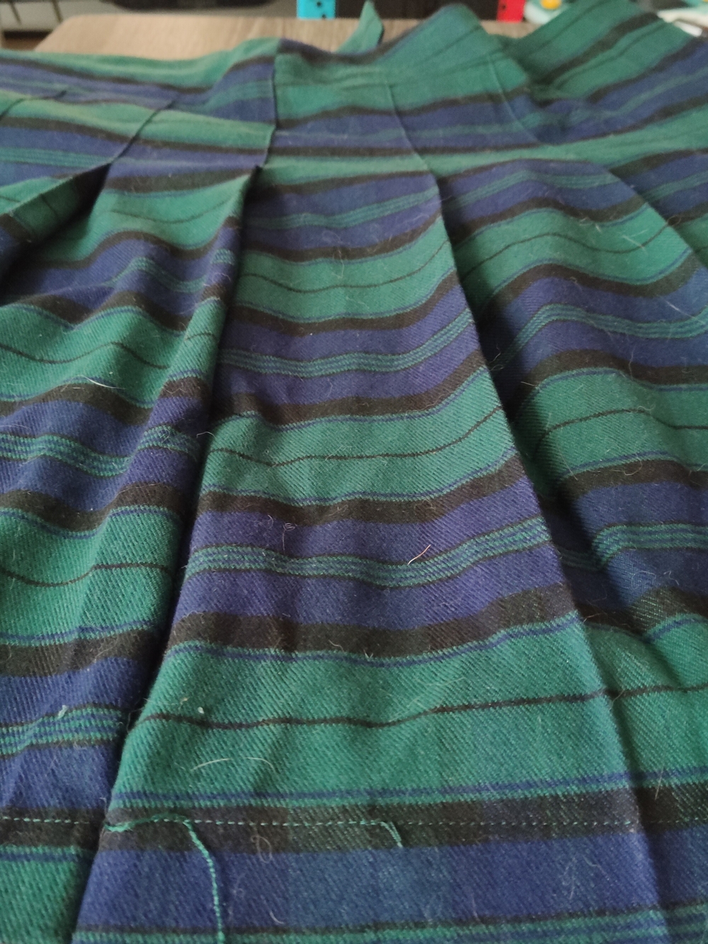 Plaided Green & Navy Pleated Skirt
